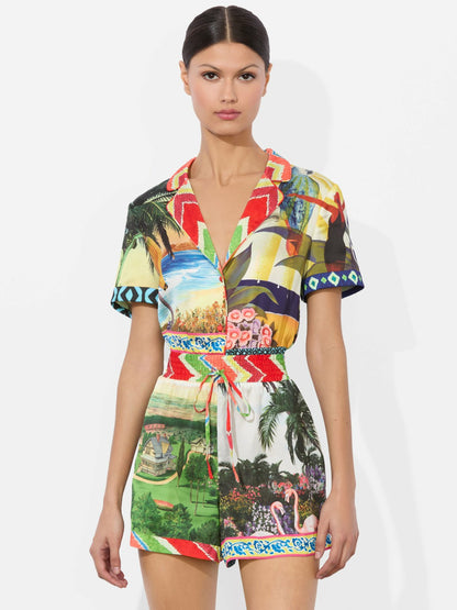 Leighton Pajama Romper In Island Dreams Multi - Alice + Olivia Women