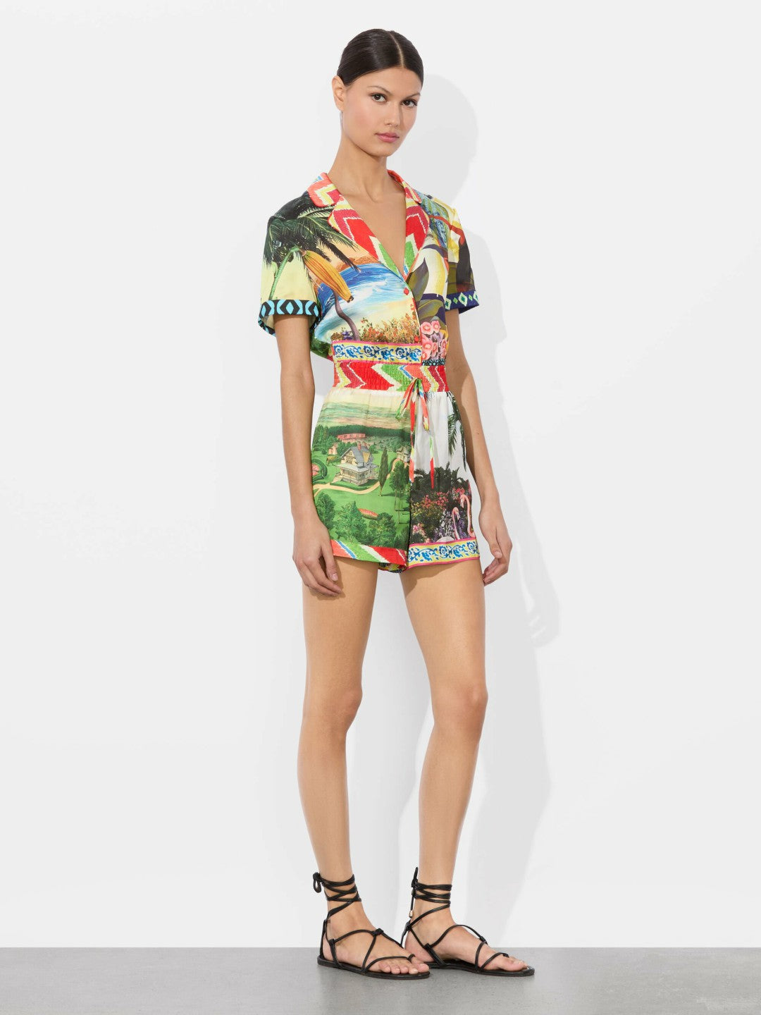 Leighton Pajama Romper In Island Dreams Multi - Alice + Olivia Women