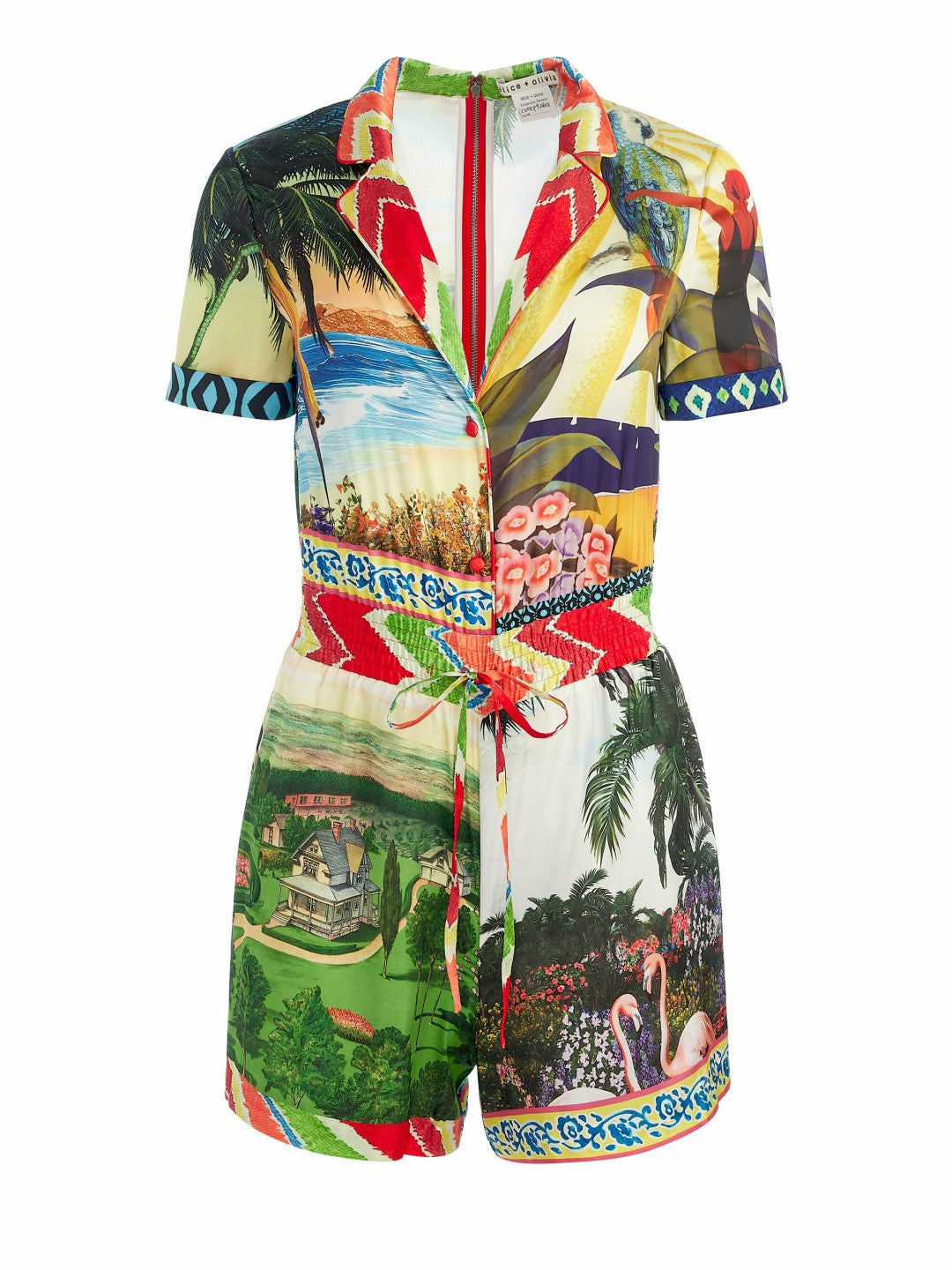 Leighton Pajama Romper In Island Dreams Multi - Alice + Olivia Women