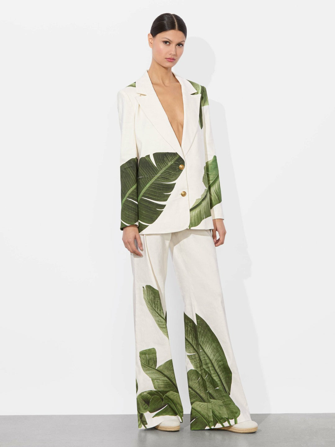 Elna Linen Blazer In Jungle Palm Off White - Alice + Olivia Women