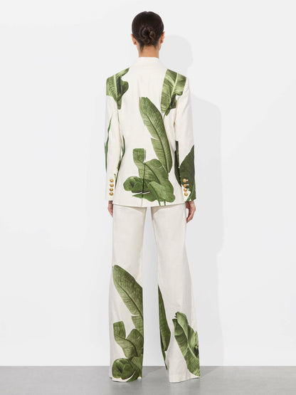 Elna Linen Blazer In Jungle Palm Off White - Alice + Olivia Women