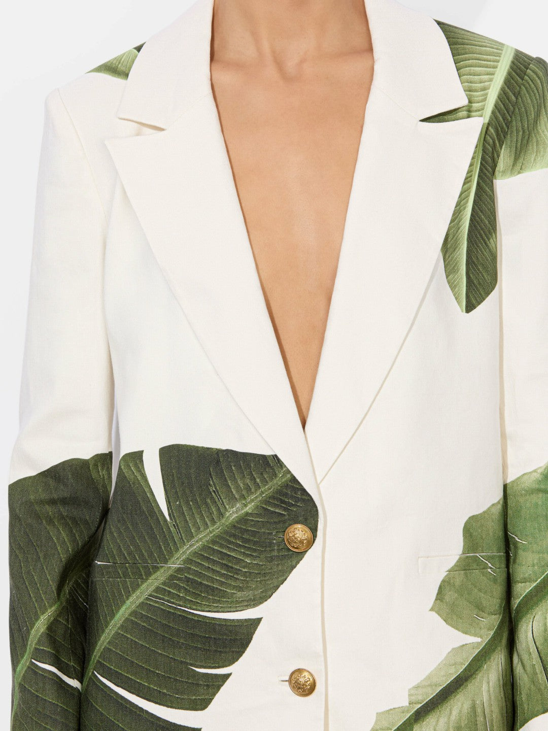 Elna Linen Blazer In Jungle Palm Off White - Alice + Olivia Women
