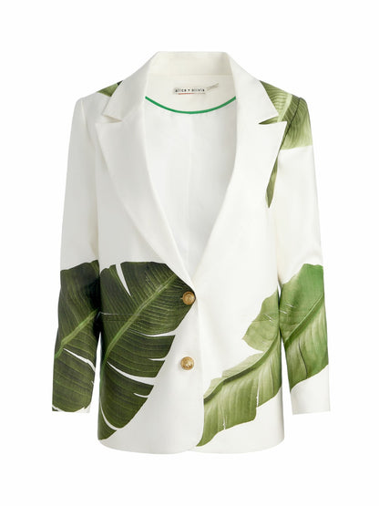 Elna Linen Blazer In Jungle Palm Off White - Alice + Olivia Women