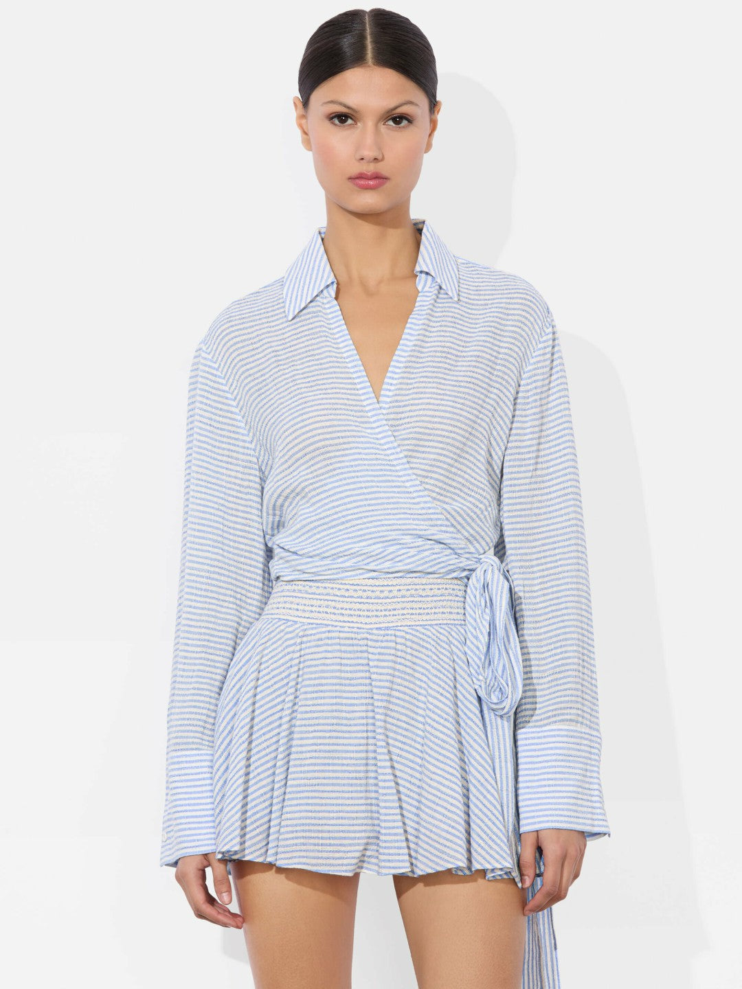 Hannon Wrap Blouse In Off White/blue - Alice + Olivia Women
