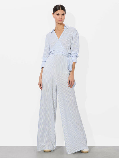 Kenley Palazzo Pant In Off White/blue - Alice + Olivia Women