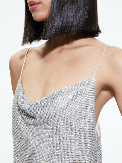 Harmon Crystal Tank In Silver/chainmail - Alice + Olivia Women