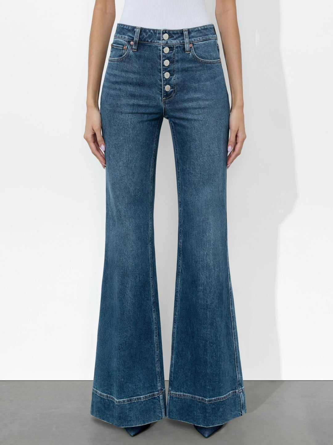 Missa Exposed Button Jean In Lola Blue - Alice + Olivia Women
