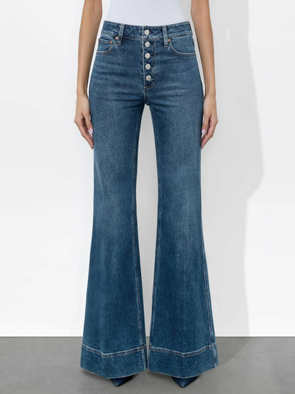 Missa Exposed Button Jean In Lola Blue - Alice + Olivia Women