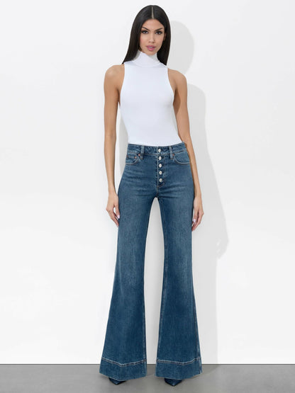 Missa Exposed Button Jean In Lola Blue - Alice + Olivia Women