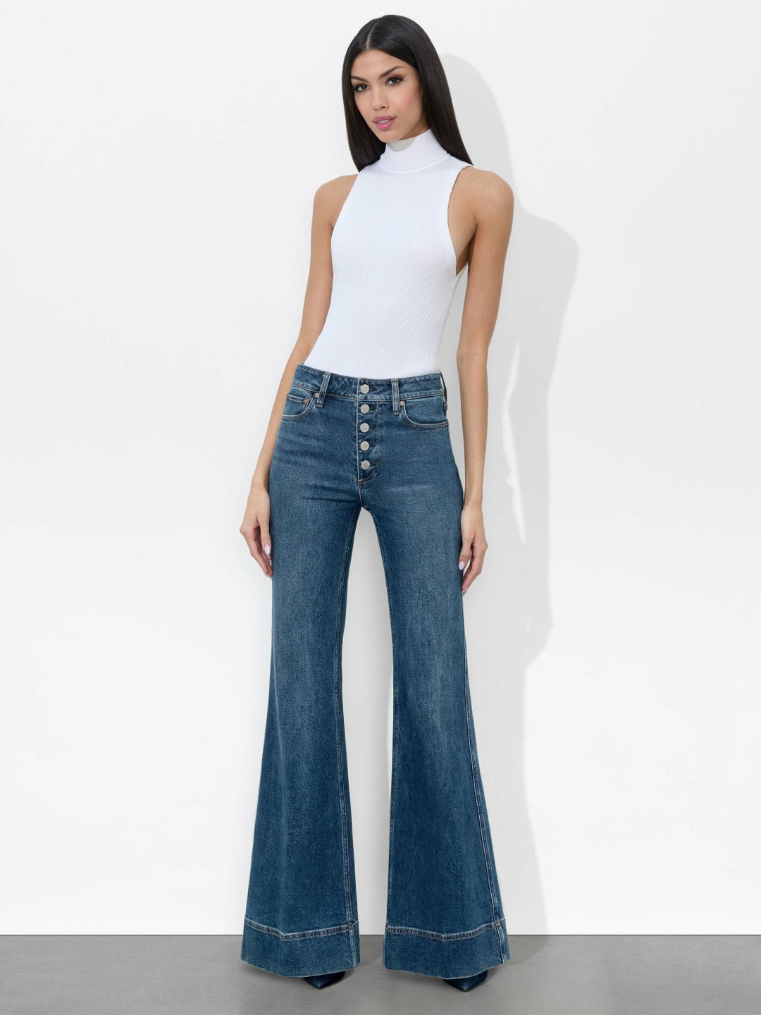 Missa Exposed Button Jean In Lola Blue - Alice + Olivia Women