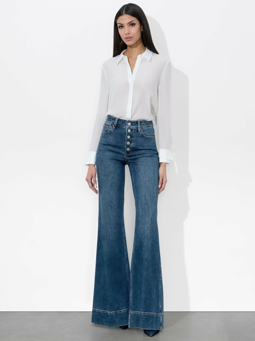 Missa Exposed Button Jean In Lola Blue - Alice + Olivia Women