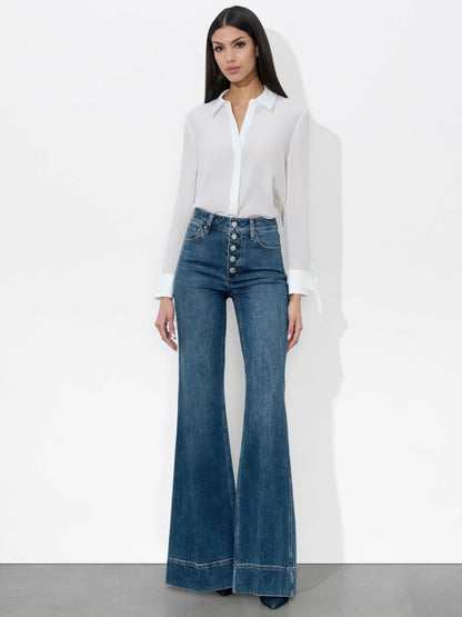 Missa Exposed Button Jean In Lola Blue - Alice + Olivia Women