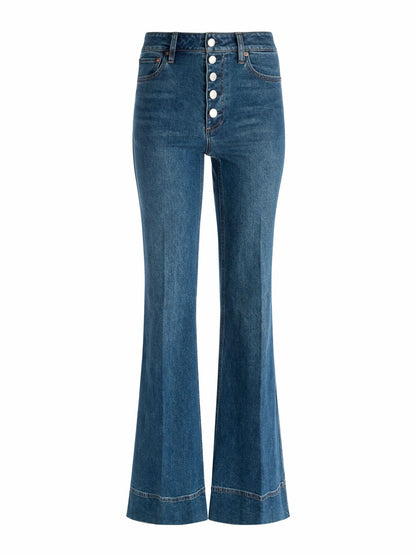 Missa Exposed Button Jean In Lola Blue - Alice + Olivia Women