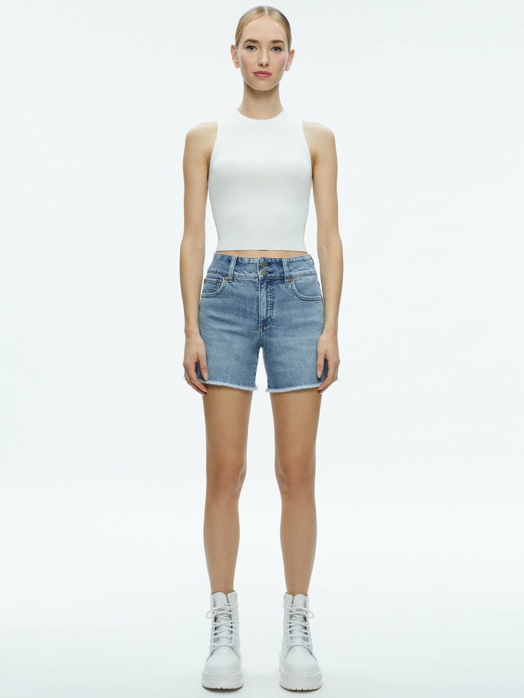 Han High Rise Wide Waistband Short In Rockstar Blue - Alice + Olivia Women