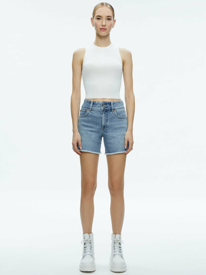 Han High Rise Wide Waistband Short In Rockstar Blue - Alice + Olivia Women
