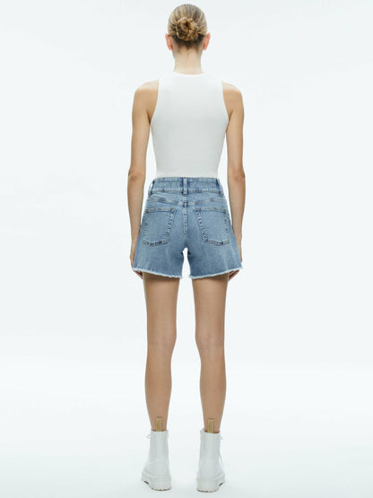 Han High Rise Wide Waistband Short In Rockstar Blue - Alice + Olivia Women