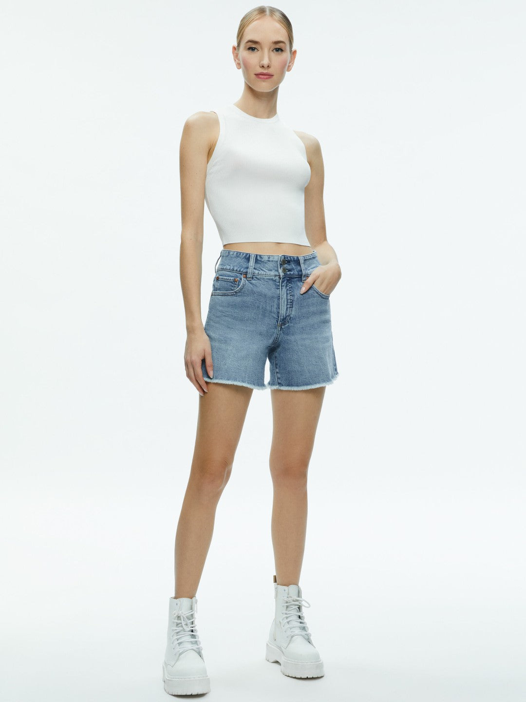 Han High Rise Wide Waistband Short In Rockstar Blue - Alice + Olivia Women