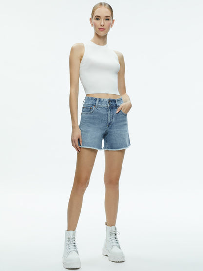 Han High Rise Wide Waistband Short In Rockstar Blue - Alice + Olivia Women