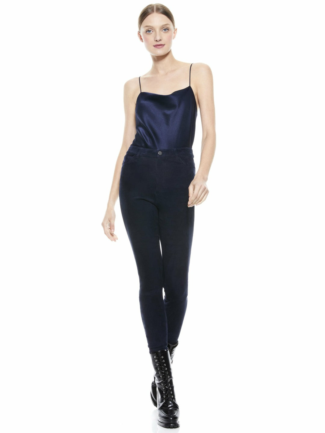 Mikah Suede Pant In Navy - Alice + Olivia Women