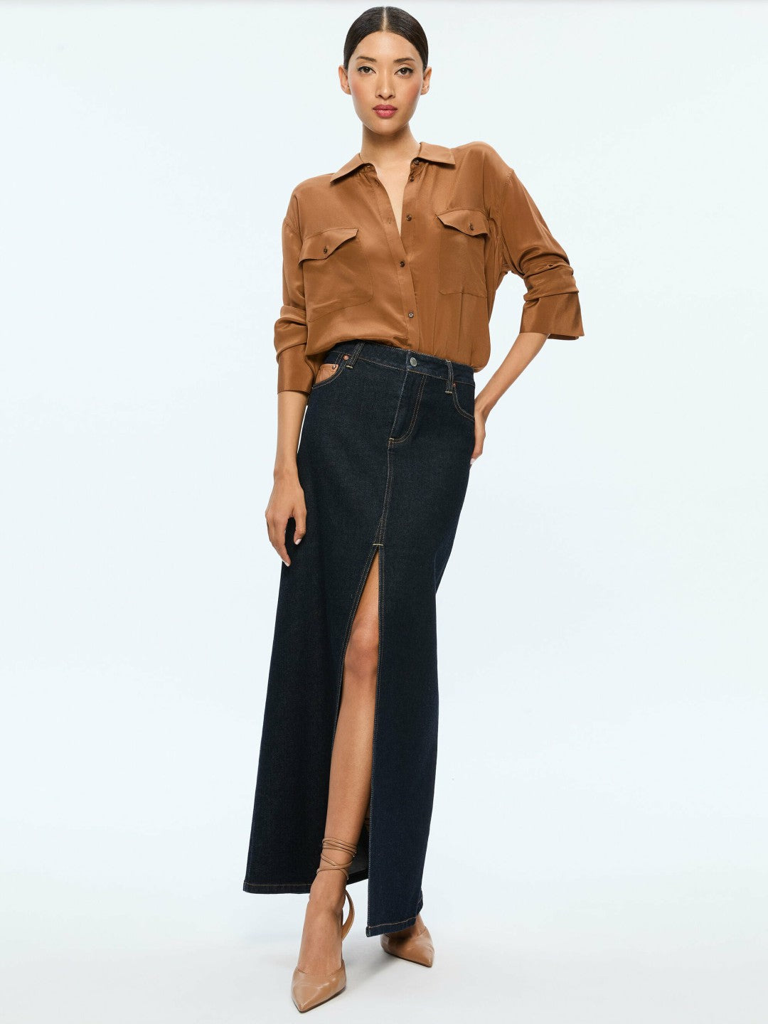 Rye High Rise Skirt With Vegan Combo In Dark Rinse - Alice + Olivia Women