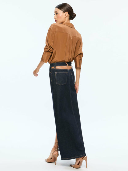 Rye High Rise Skirt With Vegan Combo In Dark Rinse - Alice + Olivia Women