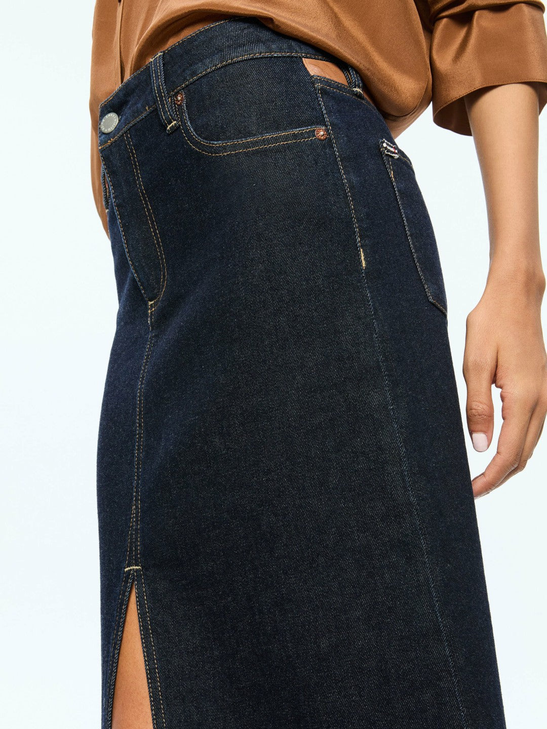 Rye High Rise Skirt With Vegan Combo In Dark Rinse - Alice + Olivia Women