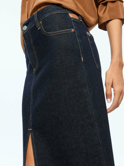 Rye High Rise Skirt With Vegan Combo In Dark Rinse - Alice + Olivia Women