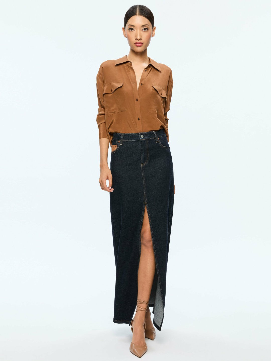 Rye High Rise Skirt With Vegan Combo In Dark Rinse - Alice + Olivia Women