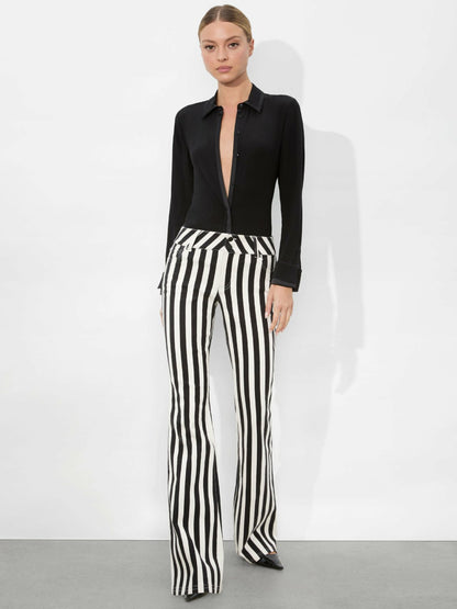 Stacey Low Rise Bell Jean In Positano Stripe Black - Alice + Olivia Women