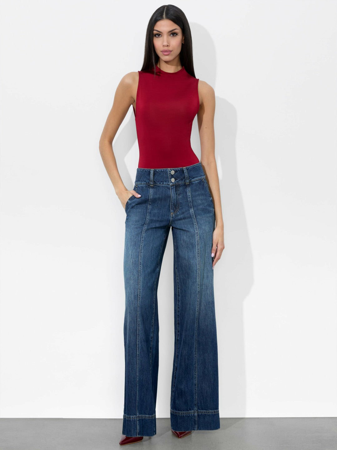 Mame Wide Leg Jean In Darby Vintage Blue - Alice + Olivia Women