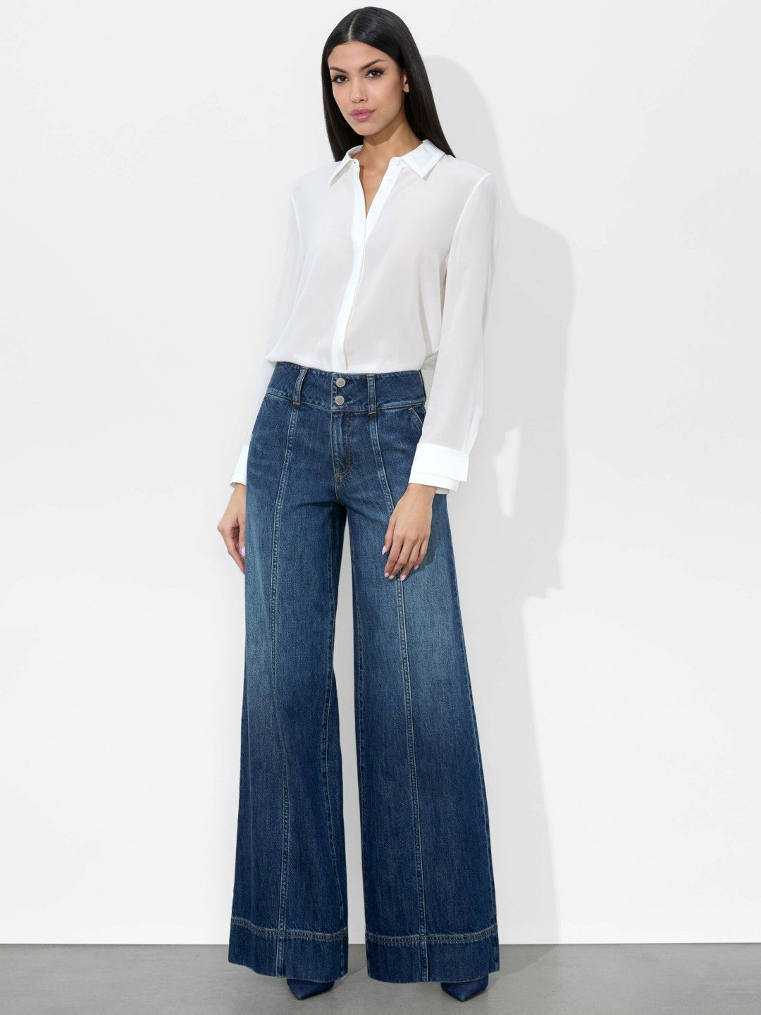 Mame Wide Leg Jean In Darby Vintage Blue - Alice + Olivia Women