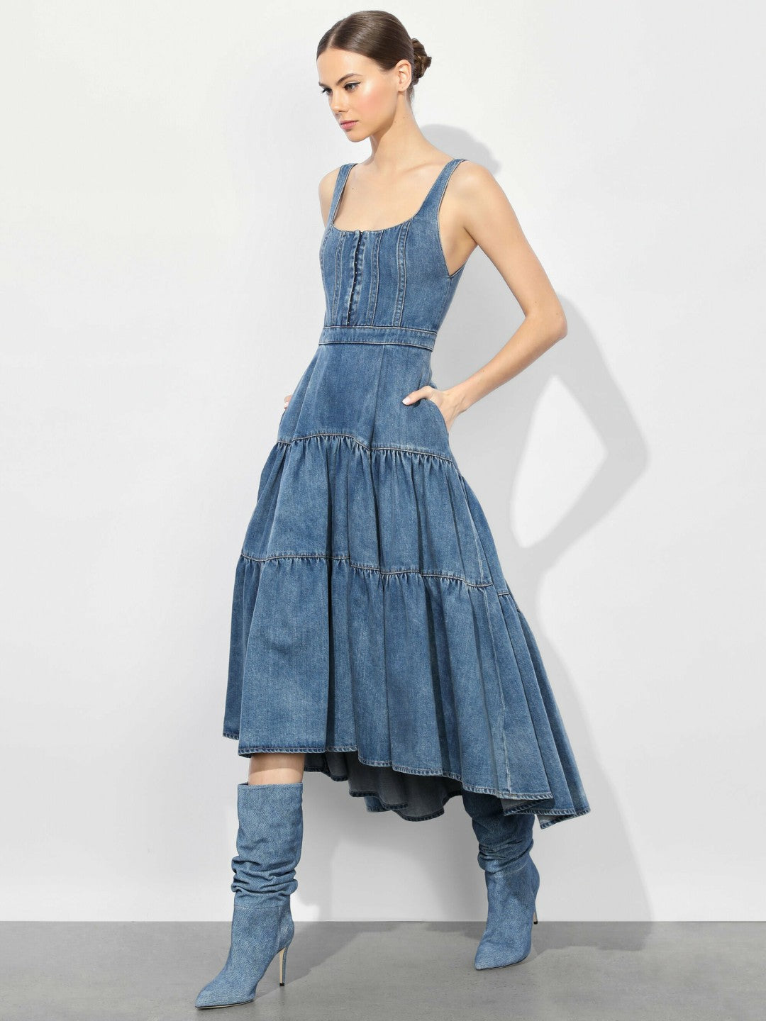 Diana Structured Midi Dress In Liana Vintage Blue - Alice + Olivia Women