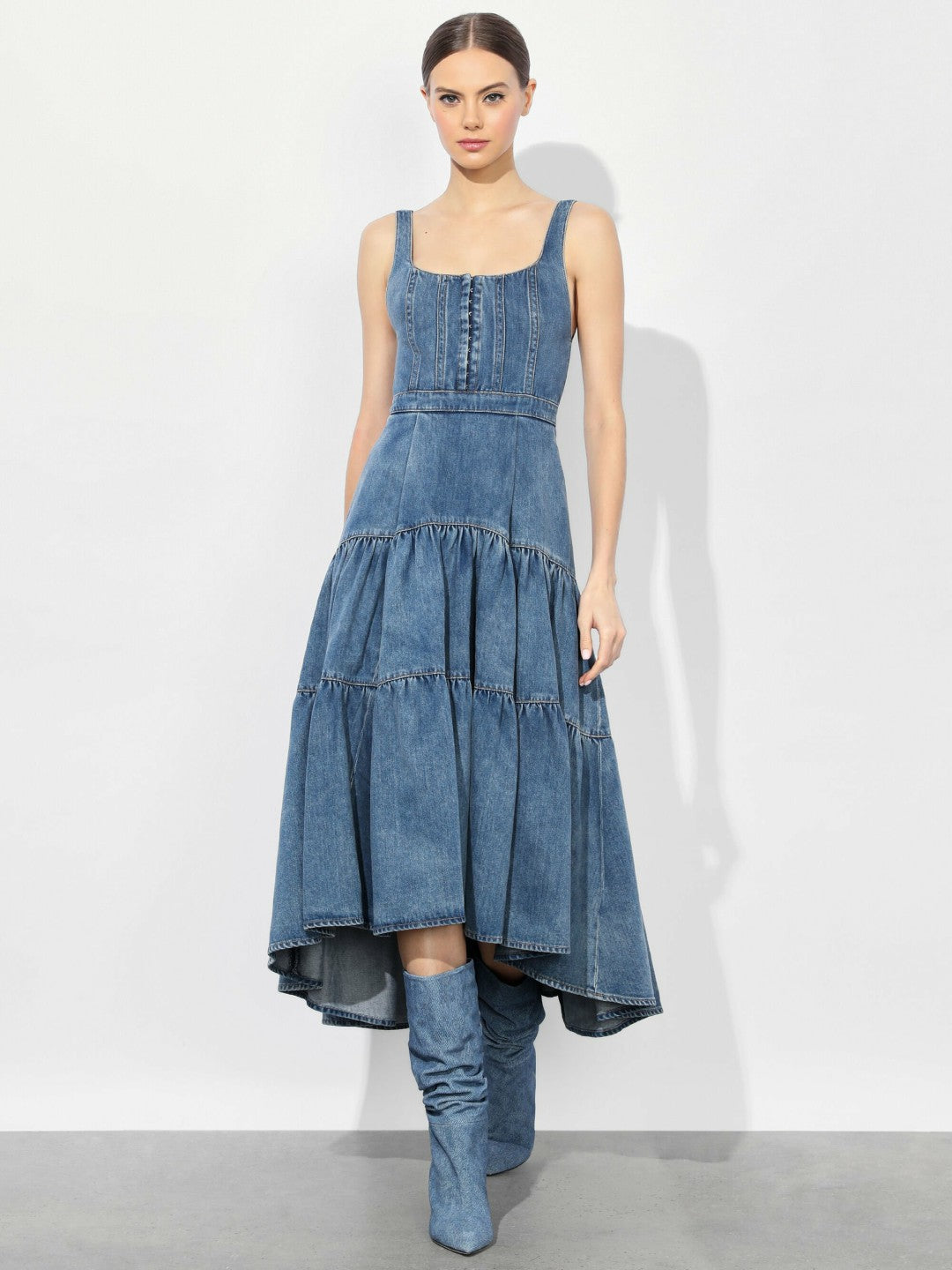 Diana Structured Midi Dress In Liana Vintage Blue - Alice + Olivia Women