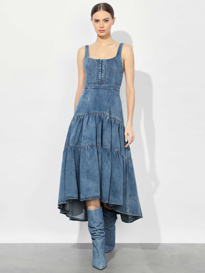Diana Structured Midi Dress In Liana Vintage Blue - Alice + Olivia Women