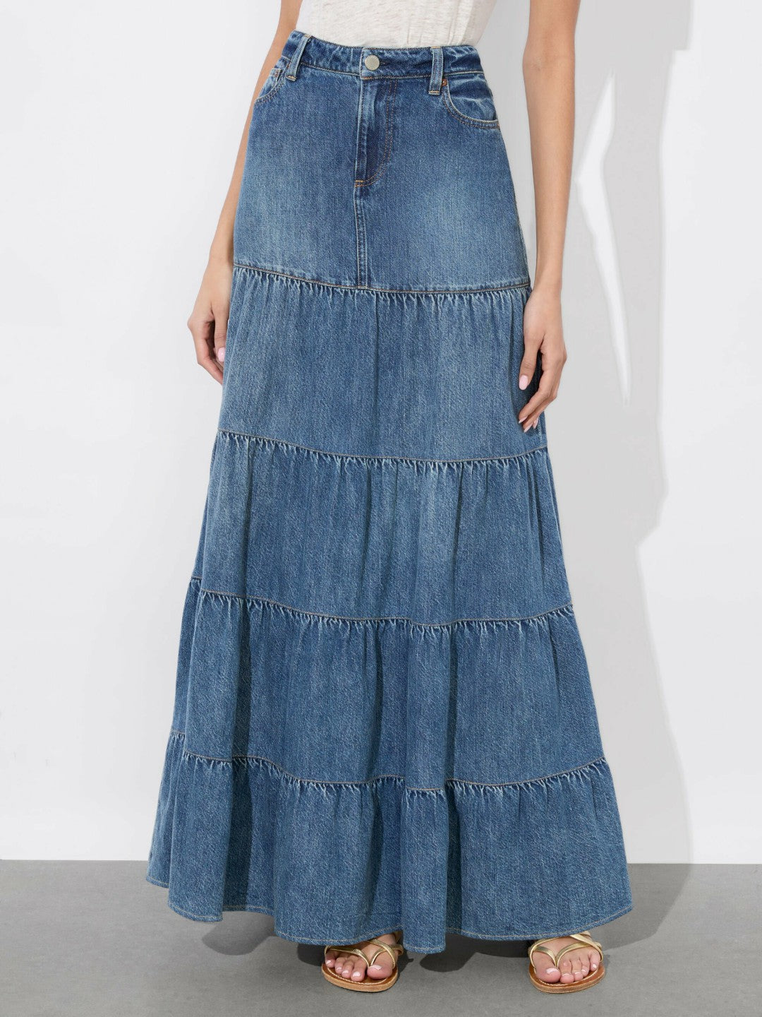 Mindy Tiered Maxi Skirt In Liana Vintage Blue - Alice + Olivia Women