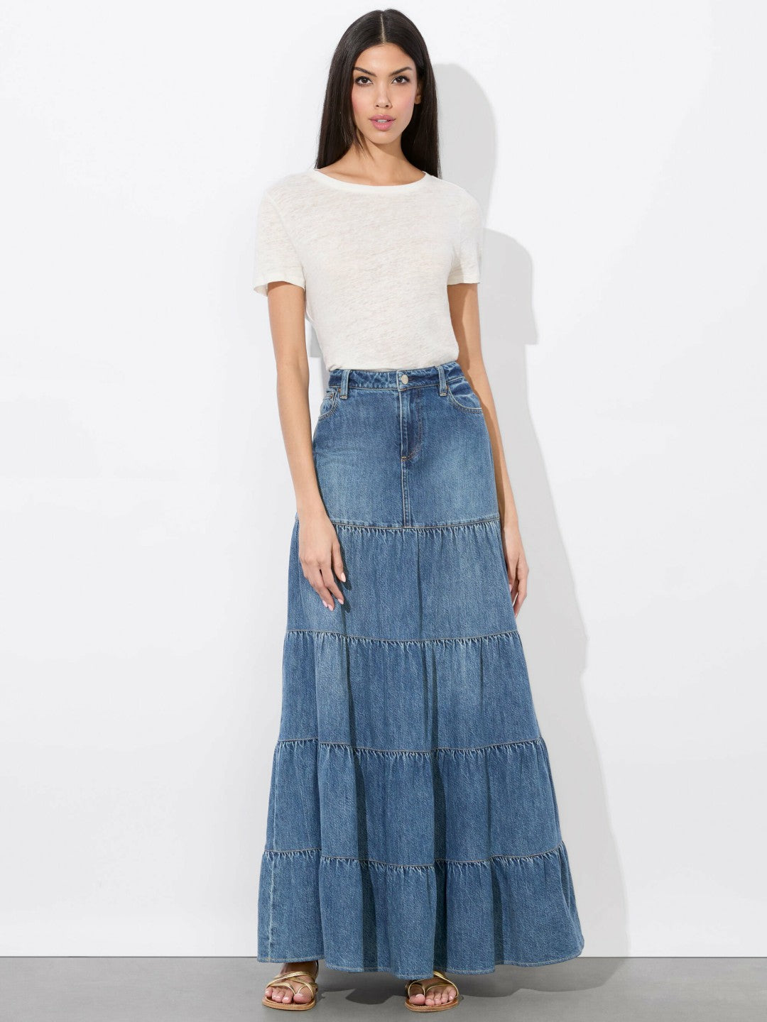 Mindy Tiered Maxi Skirt In Liana Vintage Blue - Alice + Olivia Women
