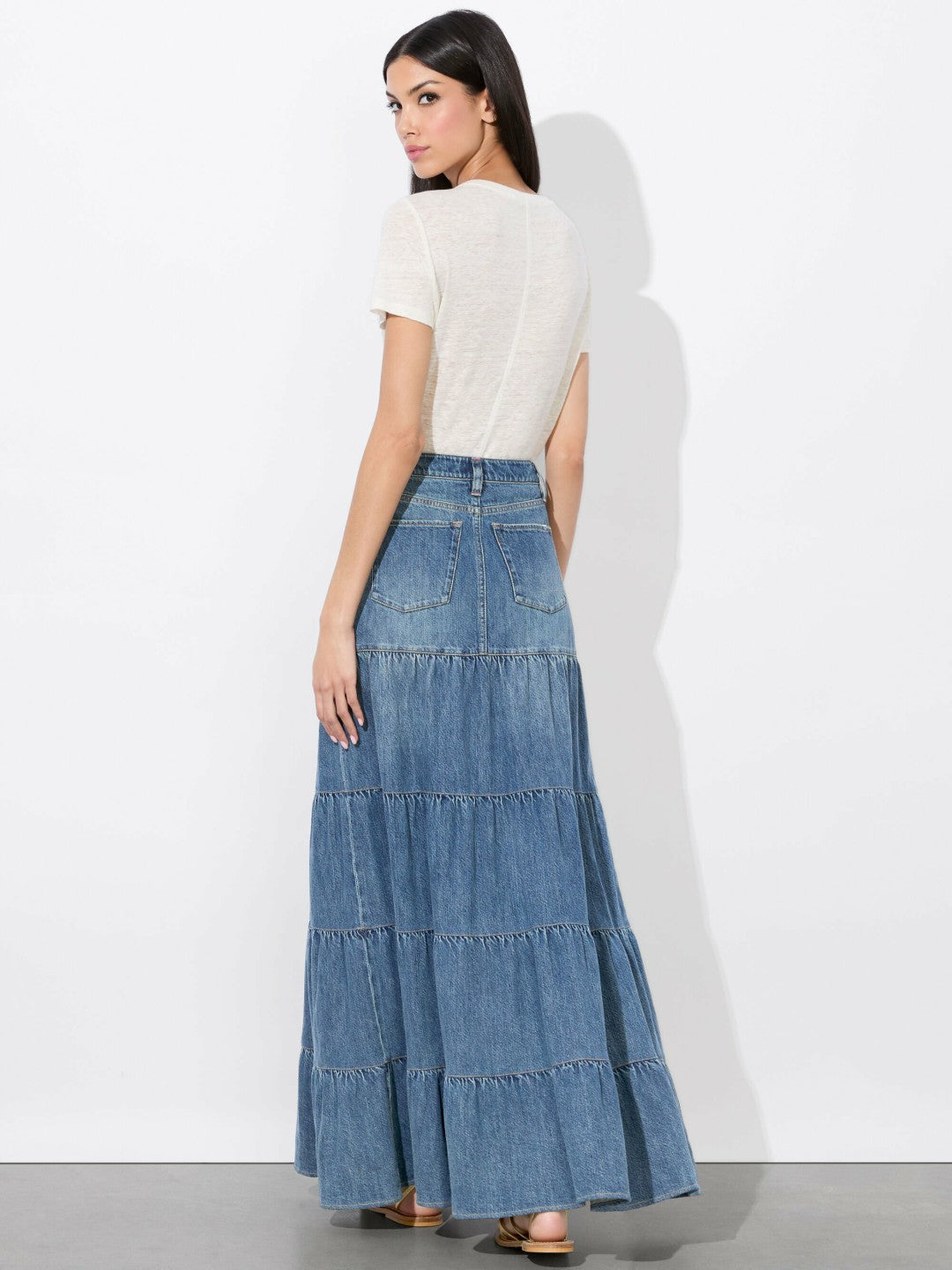 Mindy Tiered Maxi Skirt In Liana Vintage Blue - Alice + Olivia Women