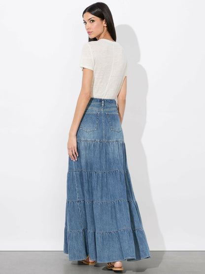 Mindy Tiered Maxi Skirt In Liana Vintage Blue - Alice + Olivia Women
