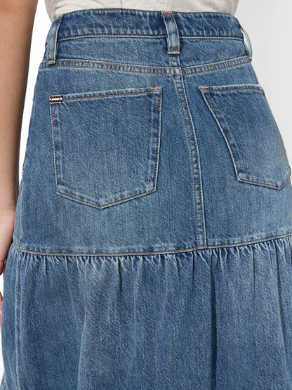Mindy Tiered Maxi Skirt In Liana Vintage Blue - Alice + Olivia Women