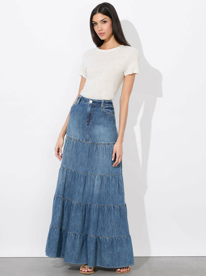 Mindy Tiered Maxi Skirt In Liana Vintage Blue - Alice + Olivia Women