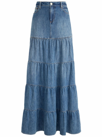 Mindy Tiered Maxi Skirt In Liana Vintage Blue - Alice + Olivia Women
