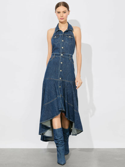 Juana High Low Denim Dress In Darby Vintage Blue - Alice + Olivia Women