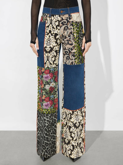 Weezy Mixed Media Jean In Lola Blue/multi - Alice + Olivia Women