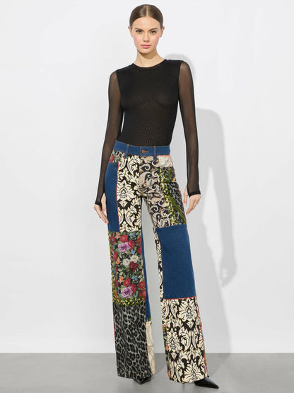 Weezy Mixed Media Jean In Lola Blue/multi - Alice + Olivia Women