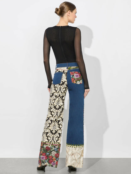 Weezy Mixed Media Jean In Lola Blue/multi - Alice + Olivia Women