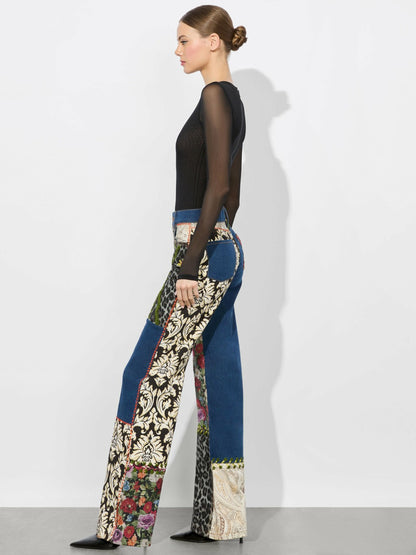 Weezy Mixed Media Jean In Lola Blue/multi - Alice + Olivia Women