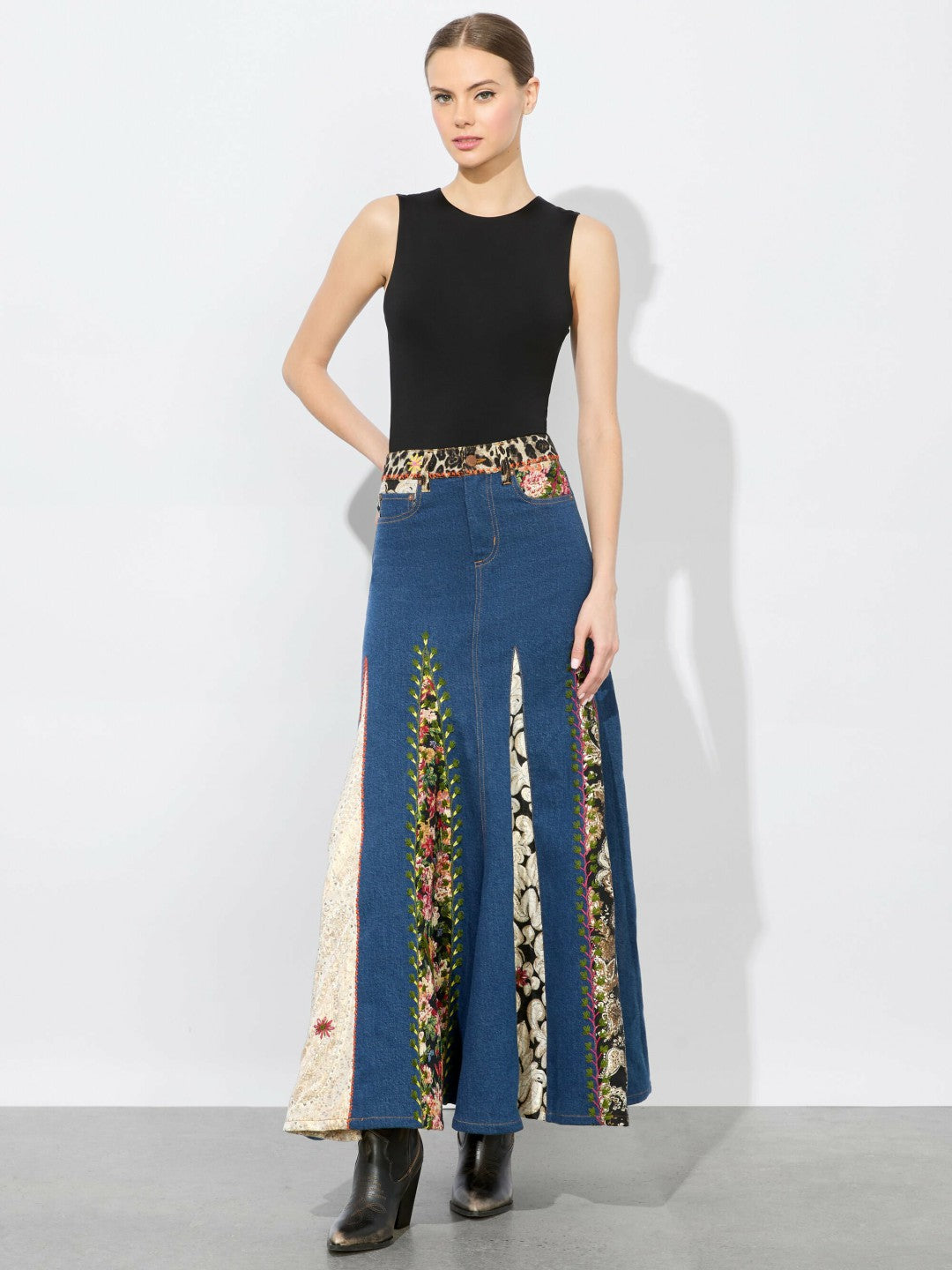 Nala Mixed Media Maxi Skirt In Lola Blue/multi - Alice + Olivia Women