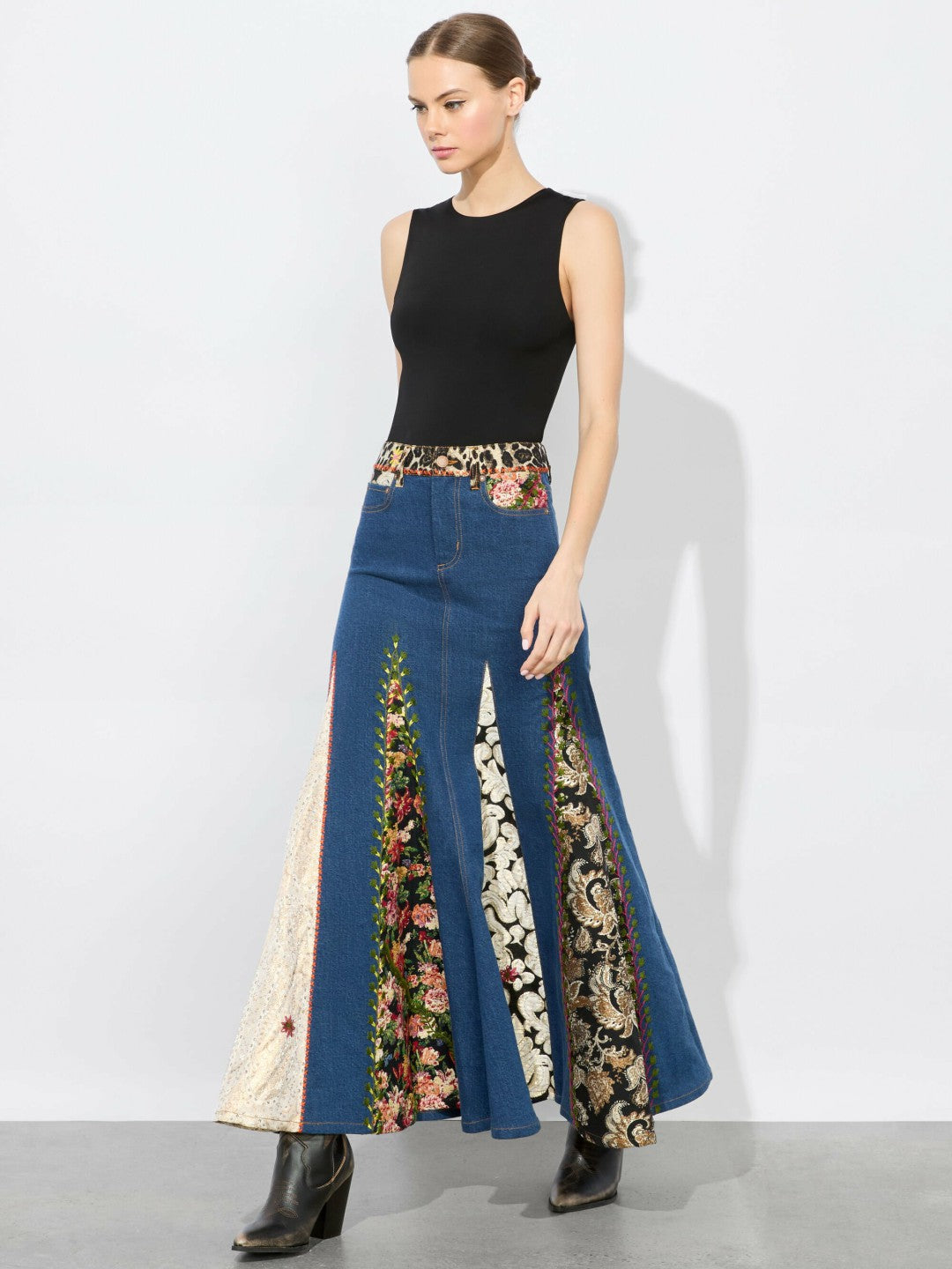 Nala Mixed Media Maxi Skirt In Lola Blue/multi - Alice + Olivia Women