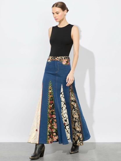 Nala Mixed Media Maxi Skirt In Lola Blue/multi - Alice + Olivia Women