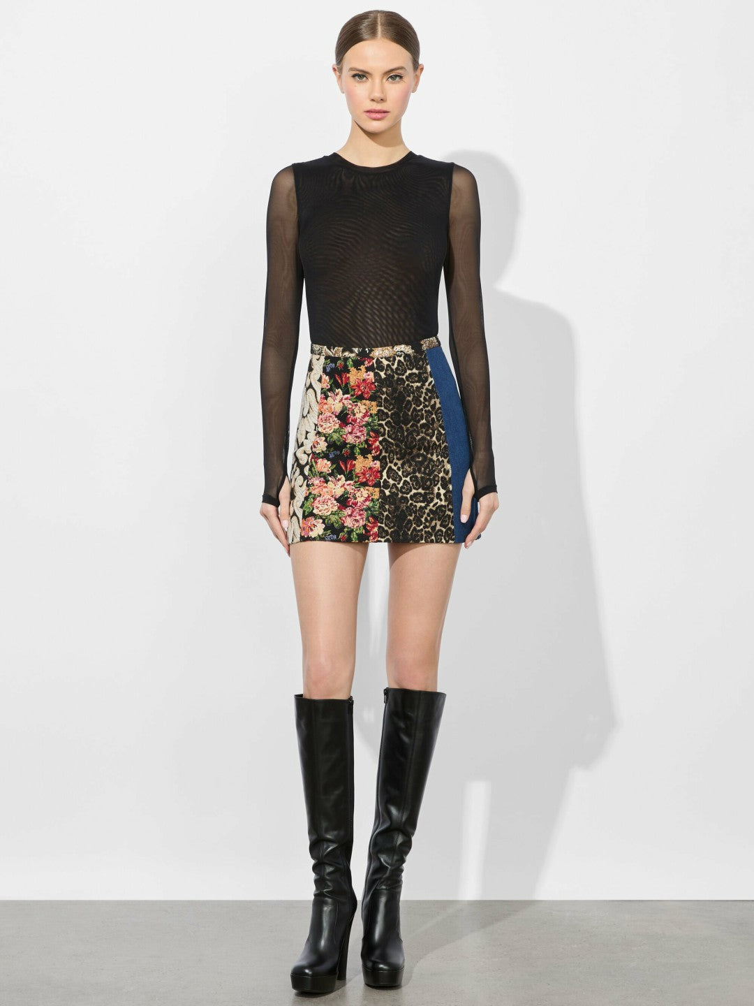 Riley Mixed Media Mini Skirt In Lola Blue/multi - Alice + Olivia Women